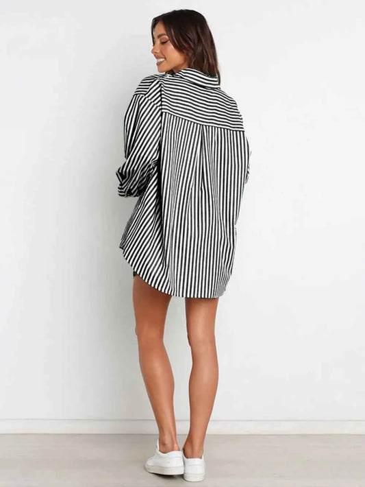 Striped Dropped Shoulder Shirt and Shorts Set