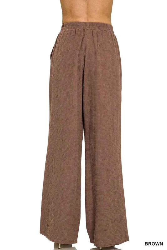 Zenana Double Gauze Elastic Band Pants