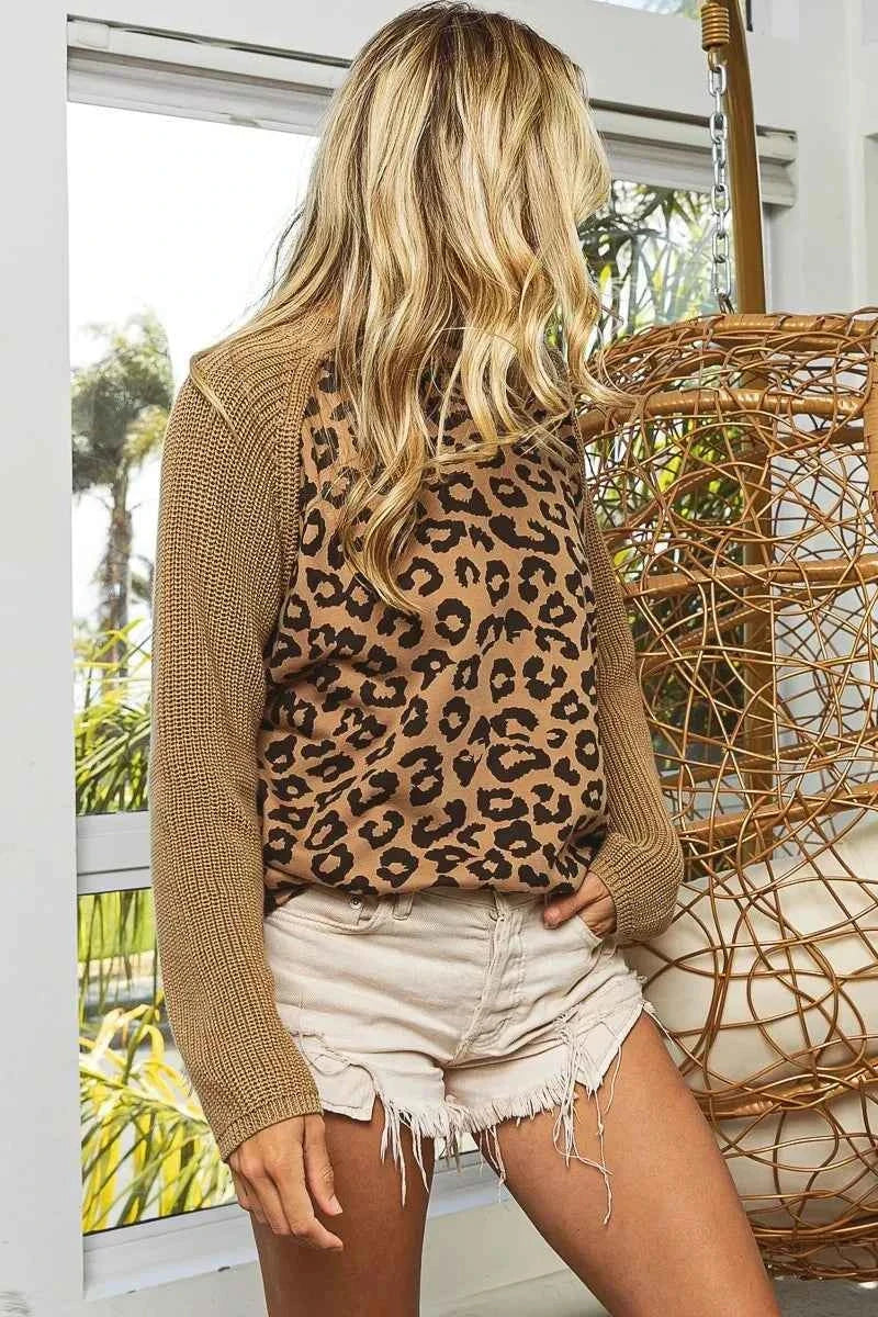 BiBi Leopard Pattern Front Raglan Sleeve Sweater