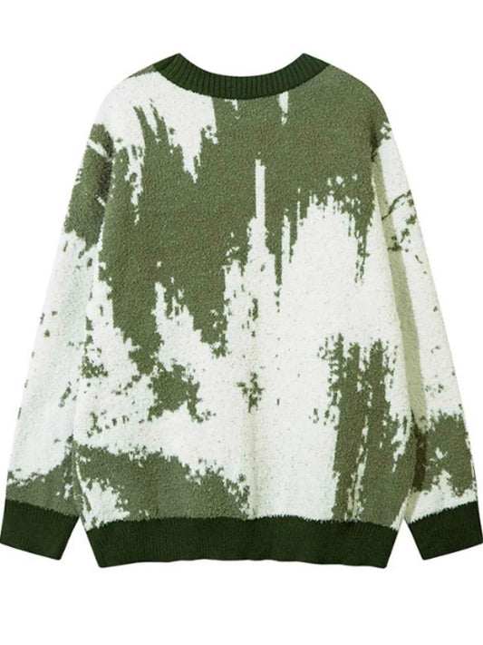 Men's Contrast Round Neck Long Sleeve Sweater