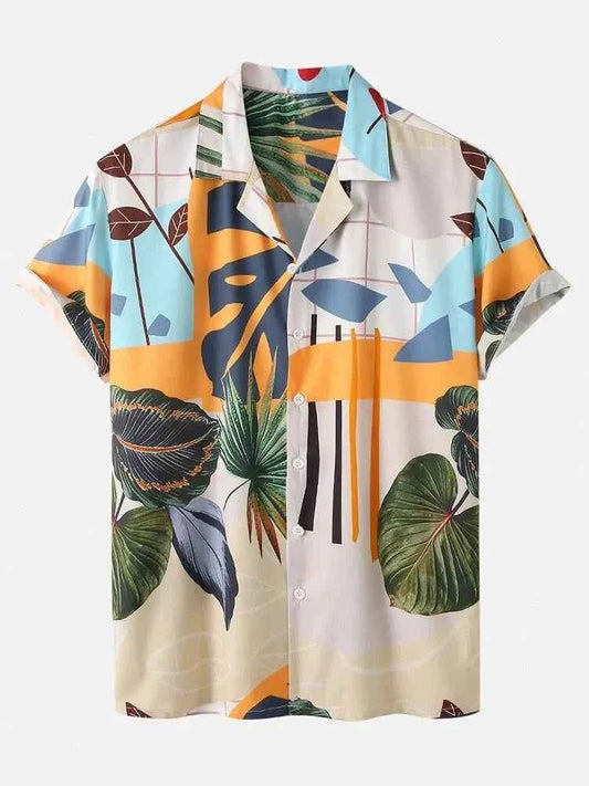 Men's Full Size Printed Short Sleeve Shirt and Shorts Set Plus Size