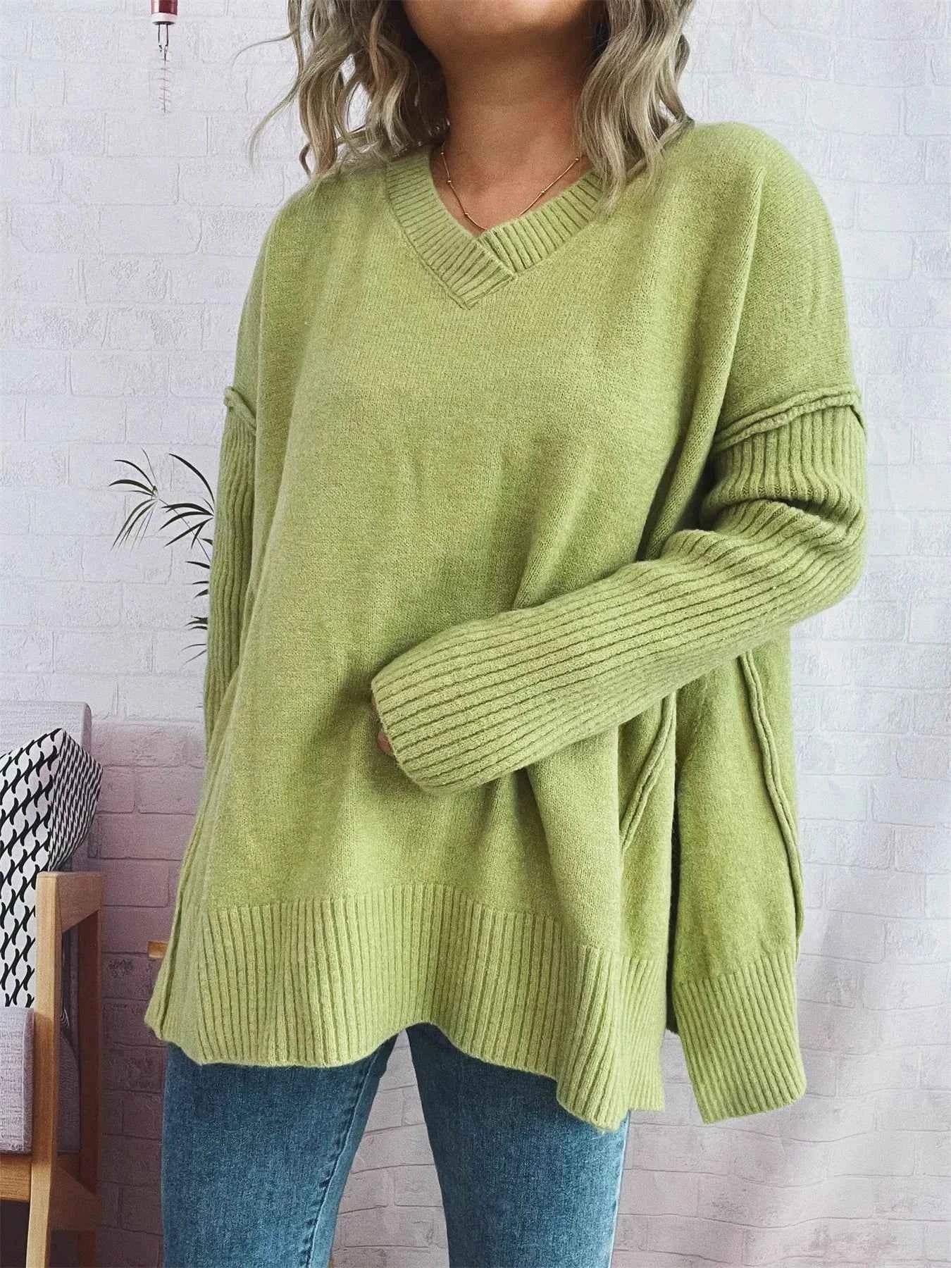 V-Neck Dropped Shoulder Sweater