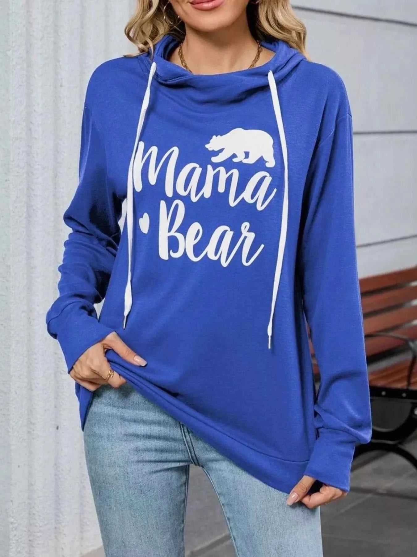 Contrast Letter Graphic Drawstring Long Sleeve Hoodie