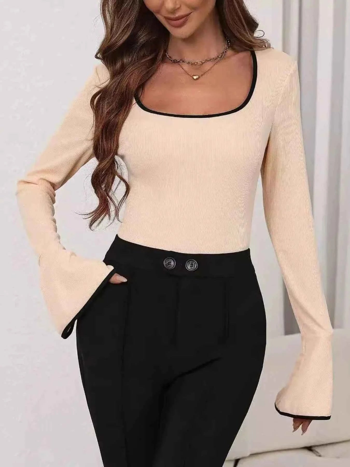 Long Sleeve Bodysuit with Contrast Trim
