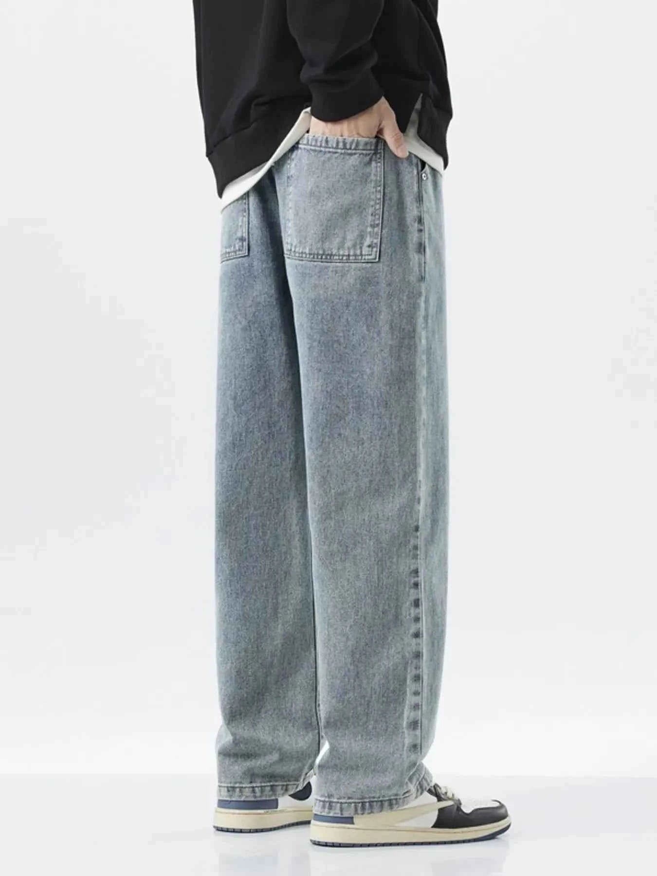 Men's Plus Size Drawstring Washed Wide Leg Jeans