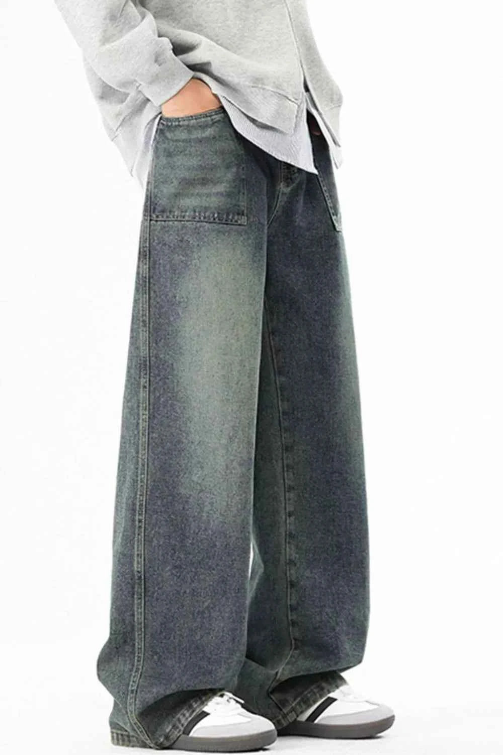 Men's Full Size Wide Leg Vintage Wash Jeans Plus Size