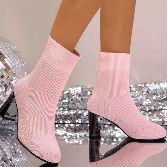 Round Toe Block Heels Boots