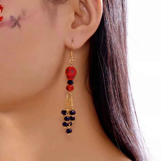 Halloween Skull Beaded Drop Earrings