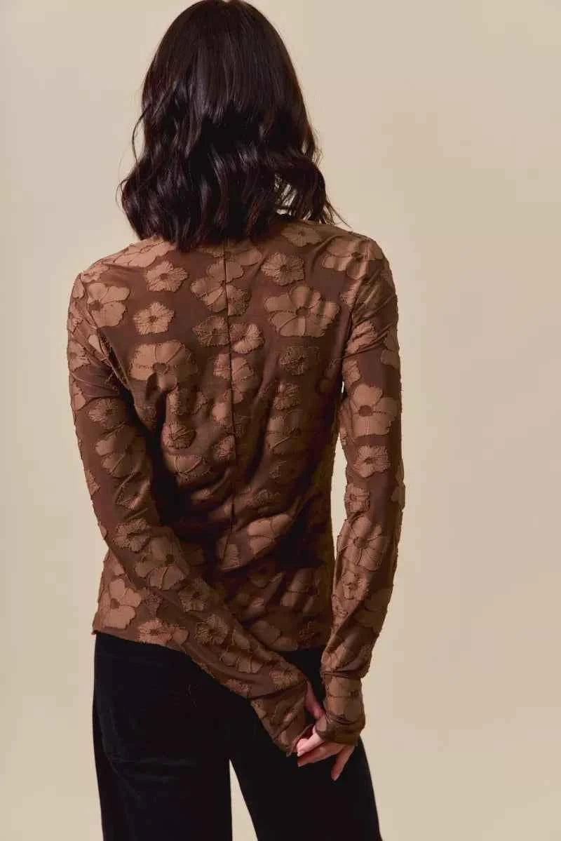 SO ME Stretched Jacquard Casual Tops with Thumb Opening