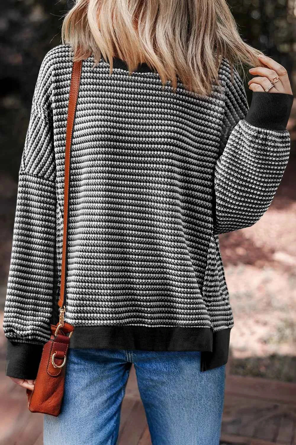 Oversized Striped Round Neck Sweatshirt
