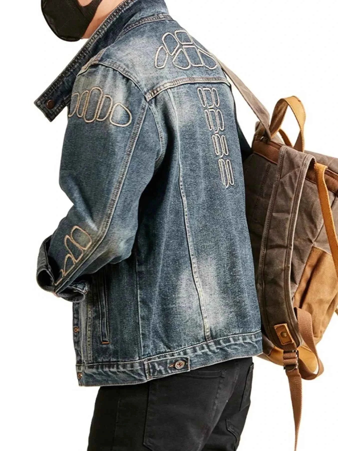 Men's Plus Size Button Up Long Sleeve Denim Jacket