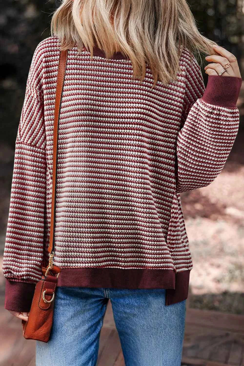 Oversized Striped Round Neck Sweatshirt