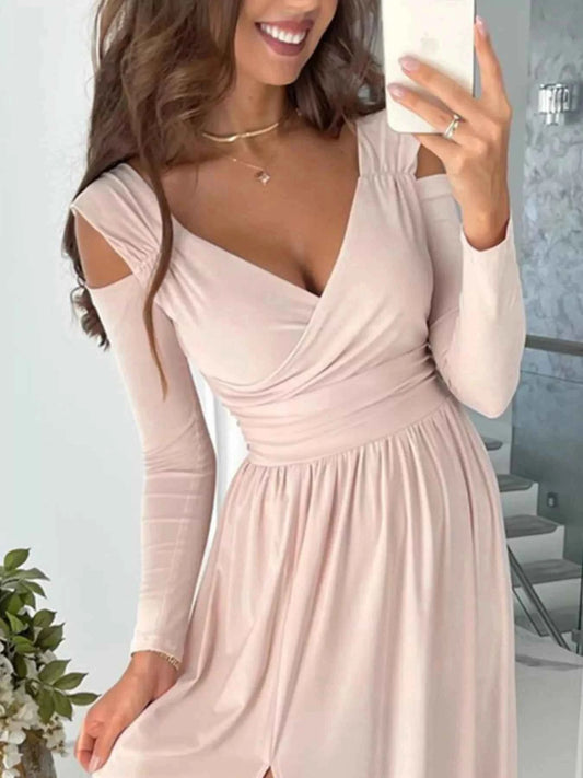 Slit Surplice Cold Shoulder Maxi Dress