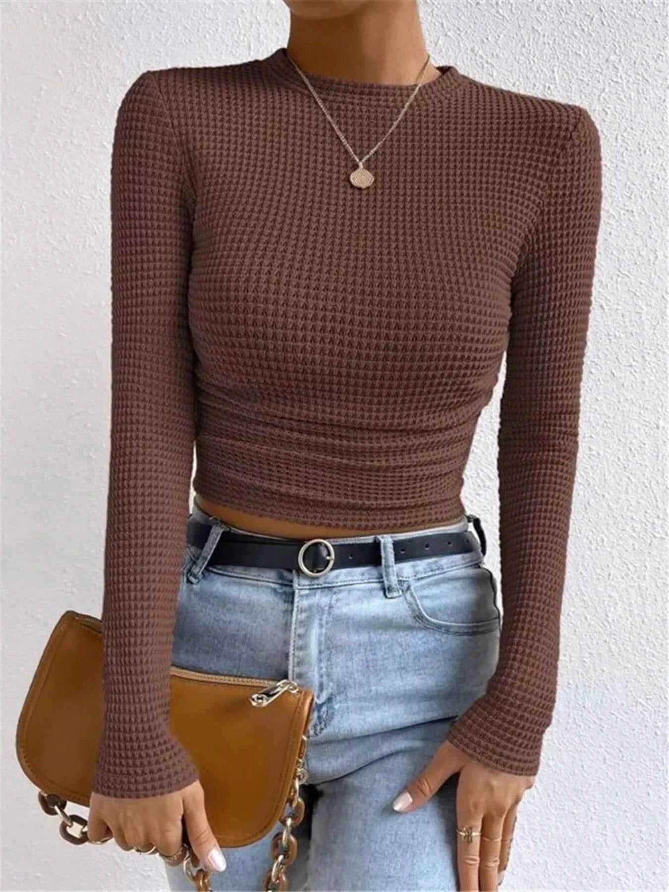 Waffle Knit Long Sleeve T-Shirt