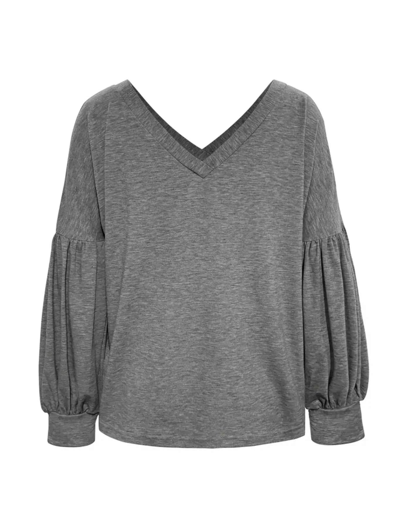Oversized V-Neck Long Sleeve Blouse