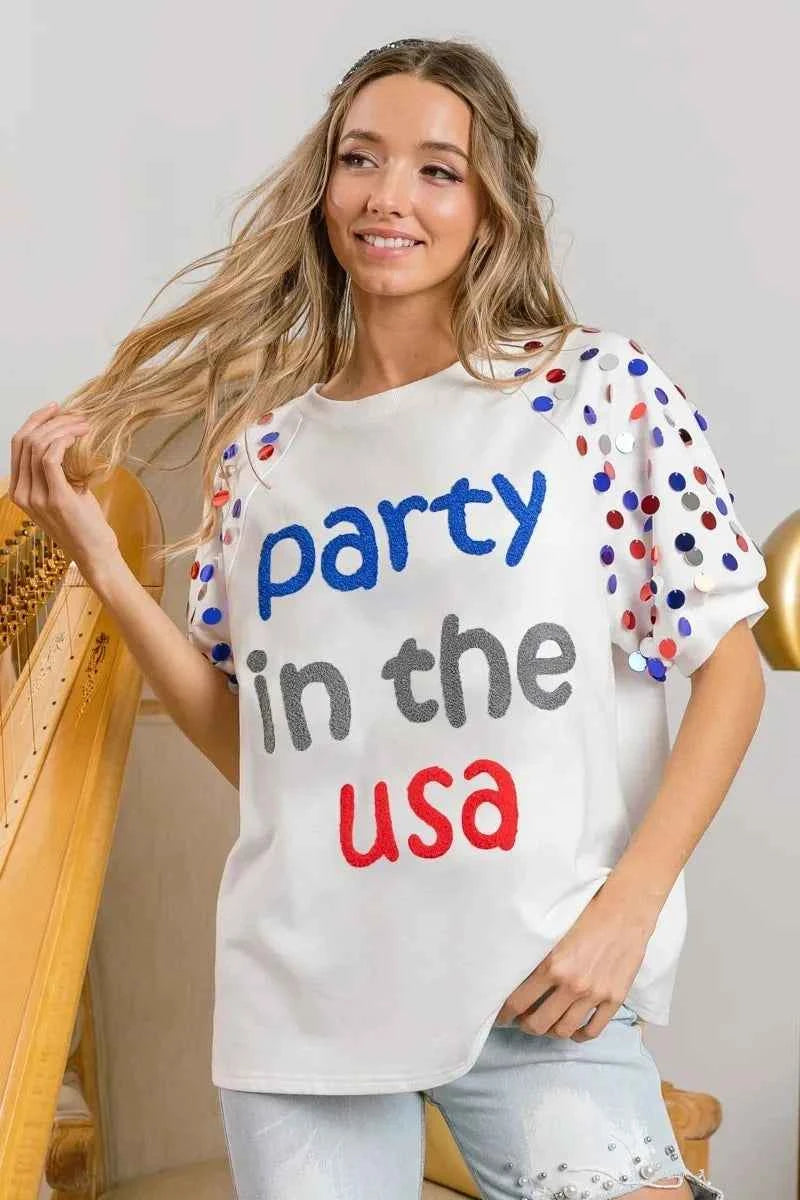 BiBi Party In The Usa Spangle Puff Sleeves Top