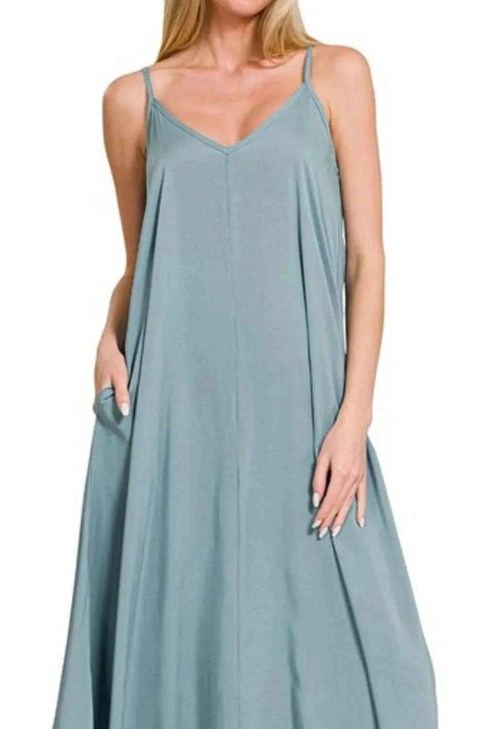 Zenana Woven Arc Hem Cami Dress With Flowy Pockets