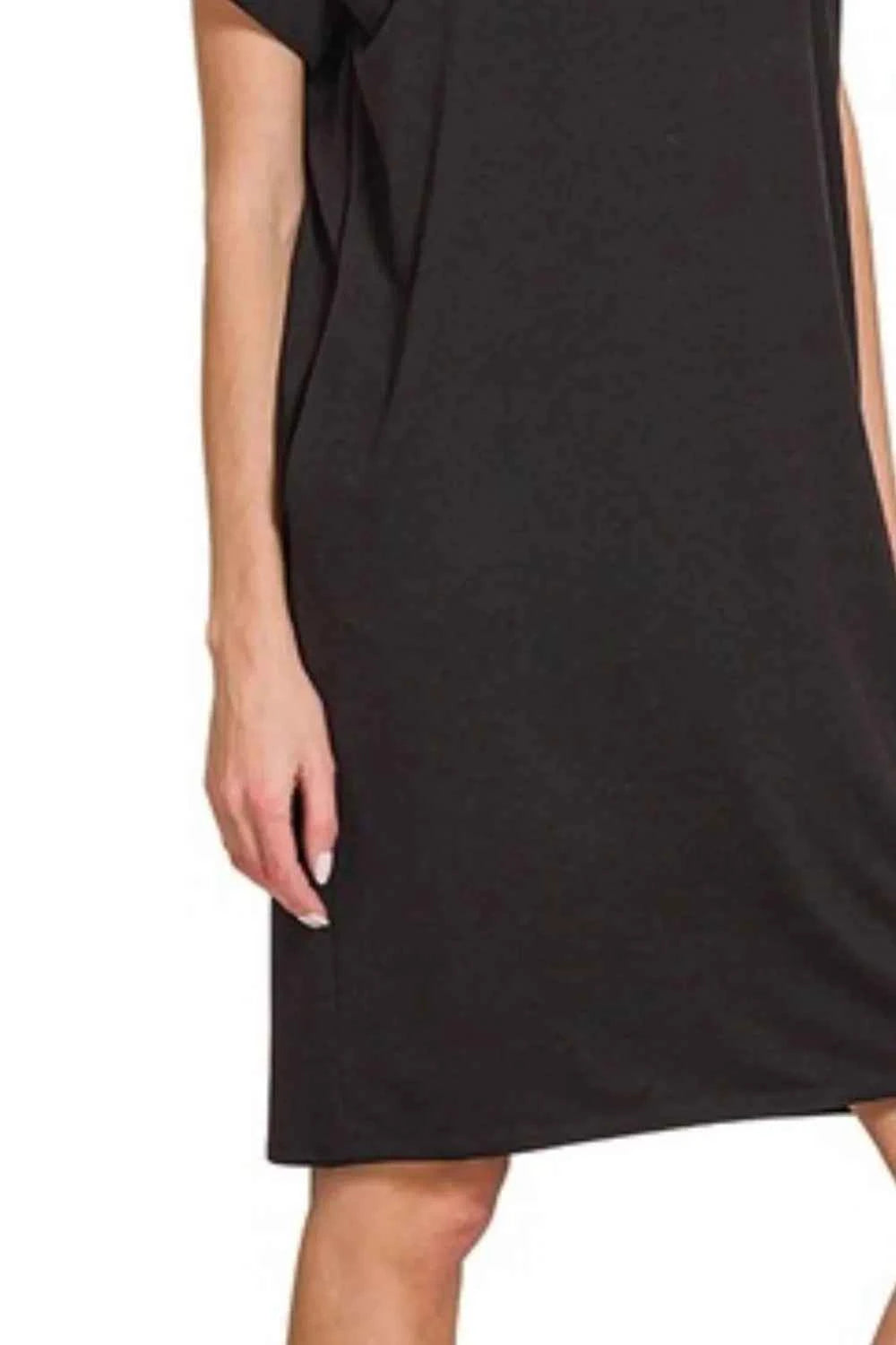 Zenana Rolled Short Sleeve Round Neck Dress