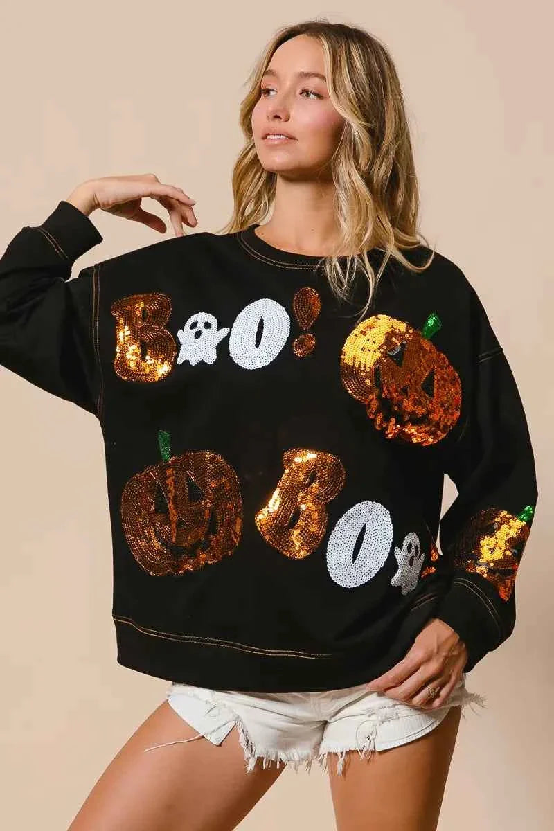 BiBi Halloween Theme Sequin Embroideries Sweatshirt