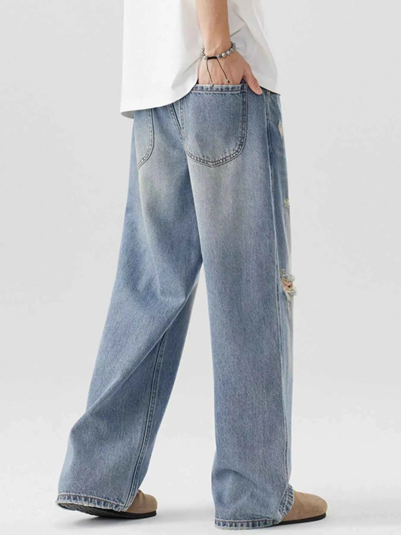 Men's Distressed Wide Leg Jeans