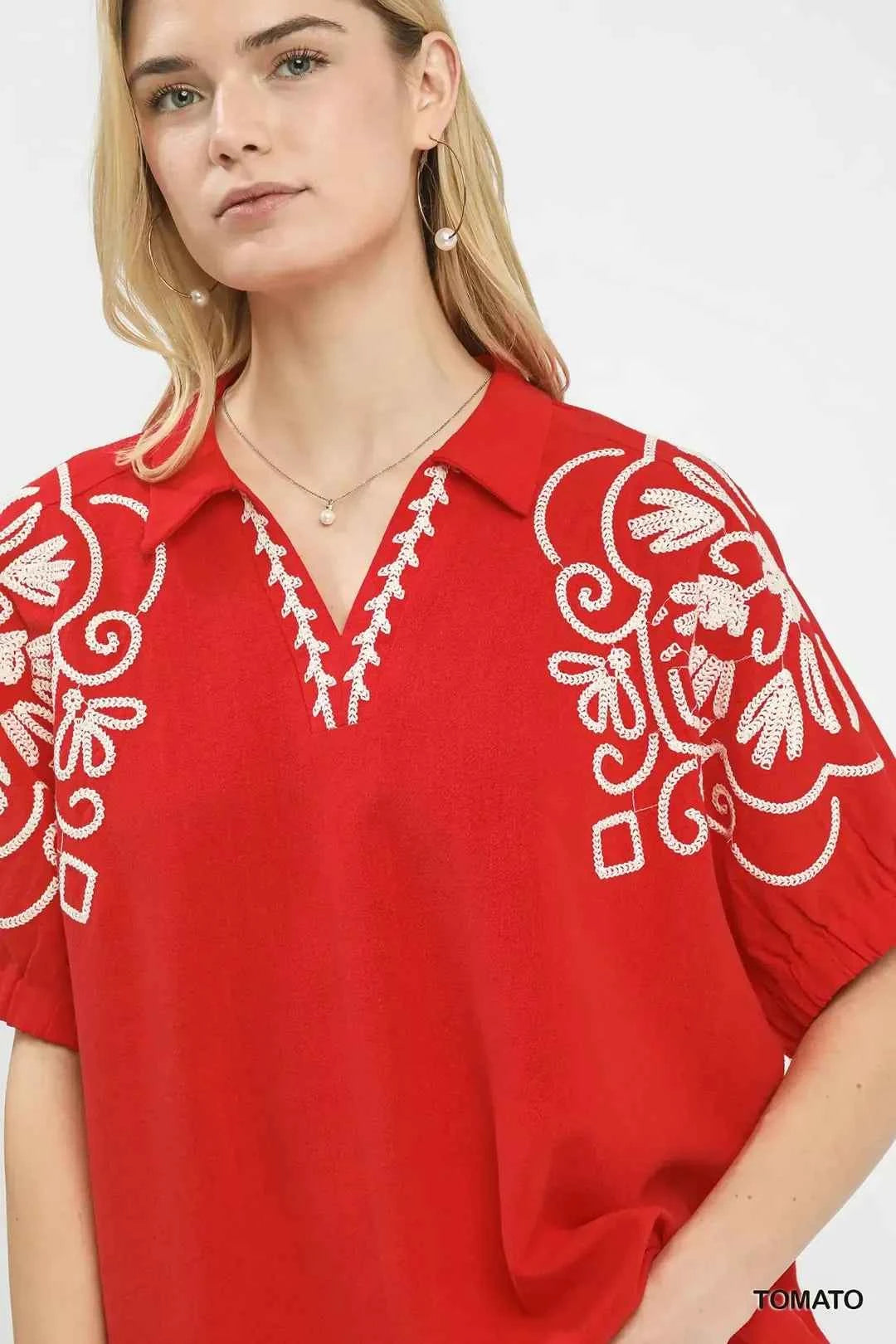 Umgee Floral Embroidered Sleeve Blouse