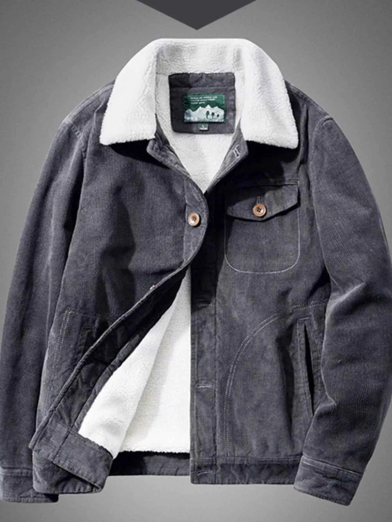 Men's Plus Size Sherpa Corduroy Button Up Jacket