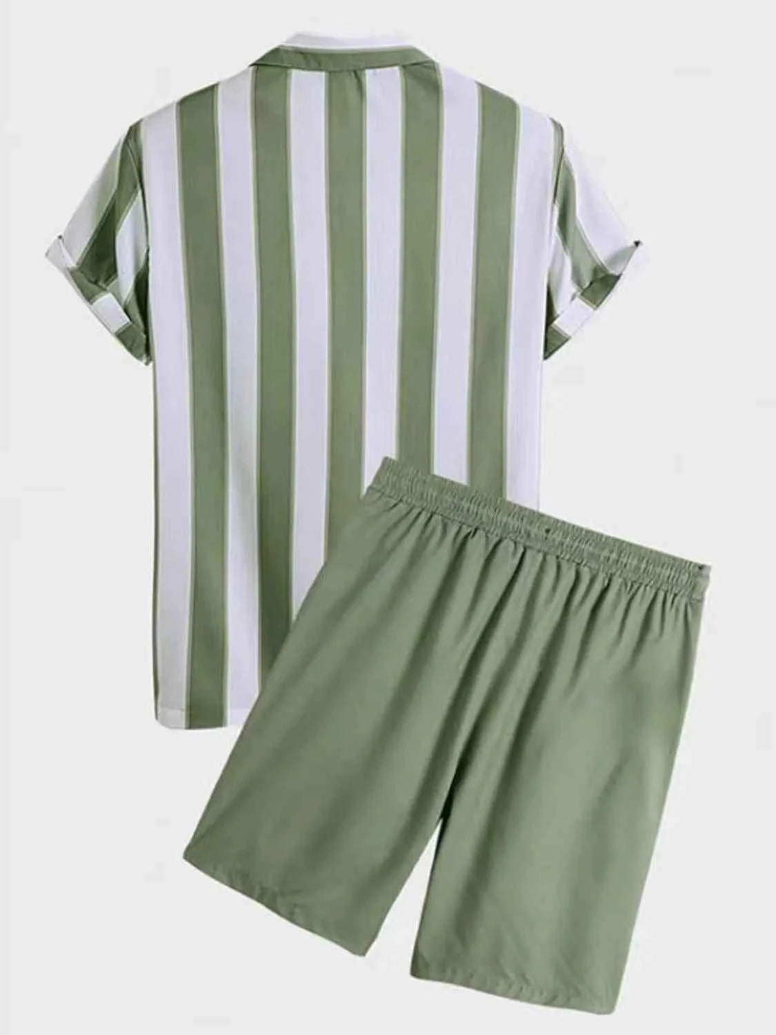 Men's Full Size Striped Casual Shirt and Shorts Set Plus Size