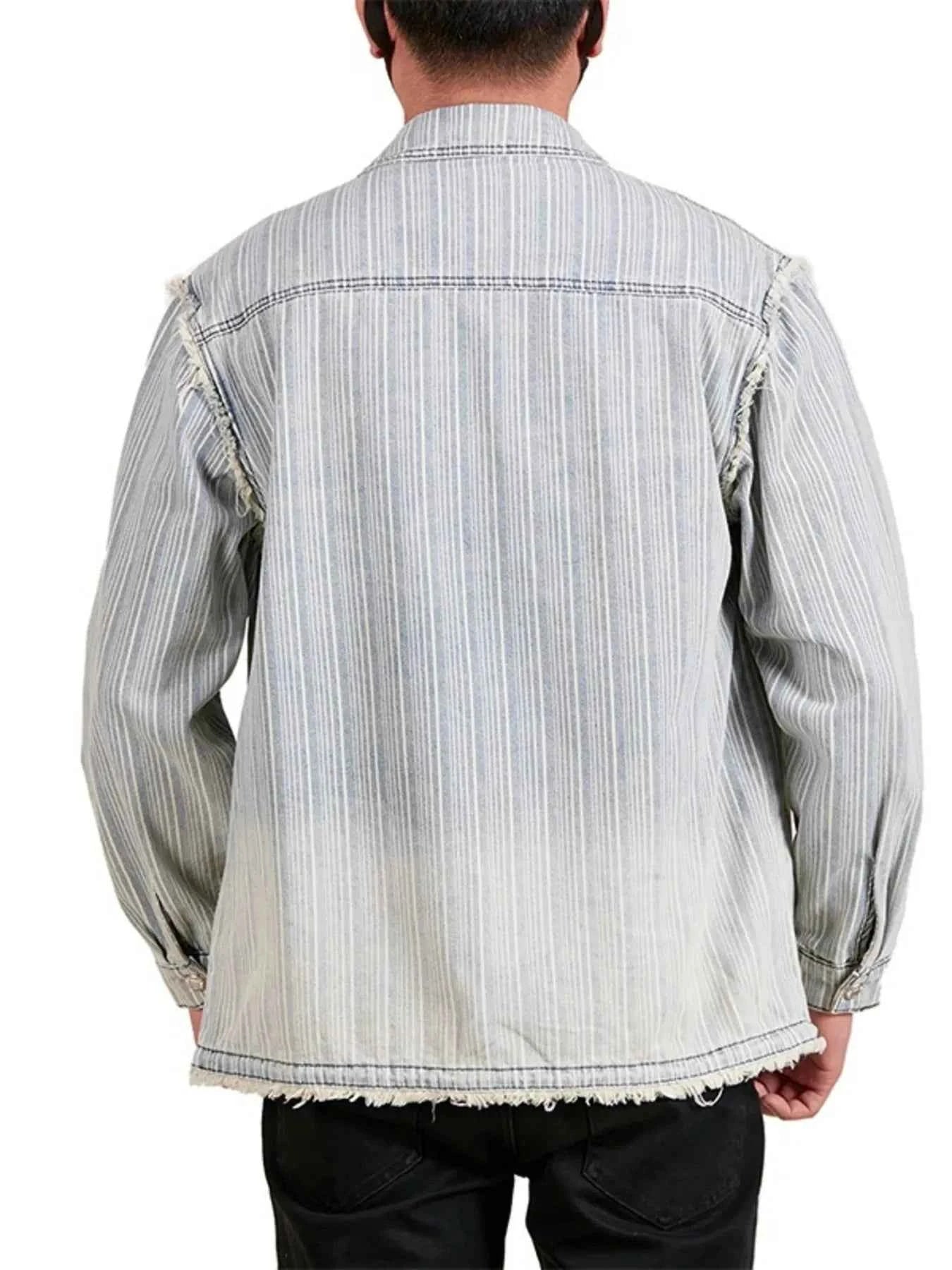 Men's Plus Size Washed Striped Denim Shirt