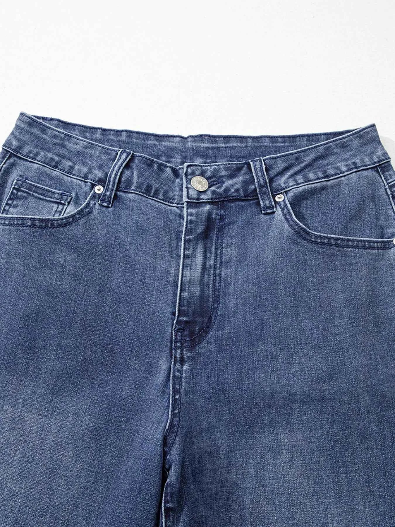 High Waist Button Zip Flare Leg Jeans