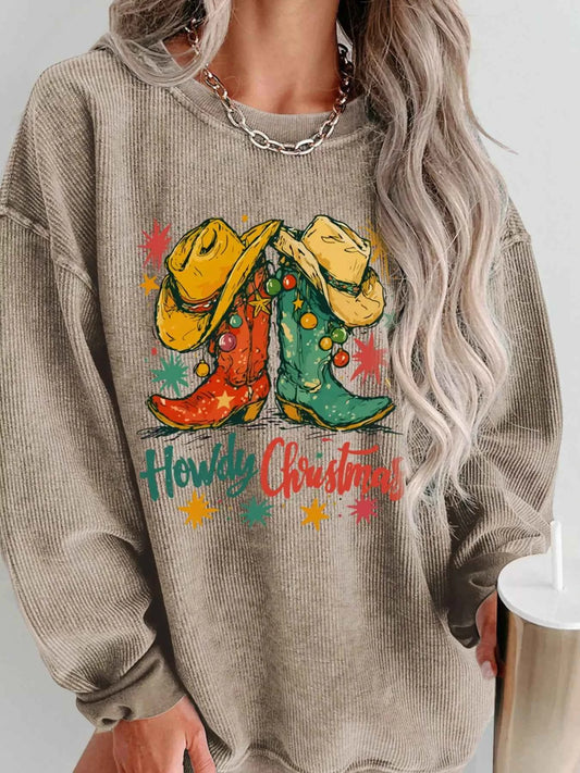 Howdy Christmas Cowboy Boots Graphic Corded Sweatshirt
