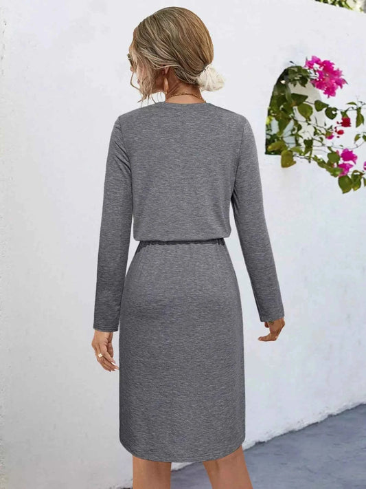 Long Sleeve Drawstring Midi Dress