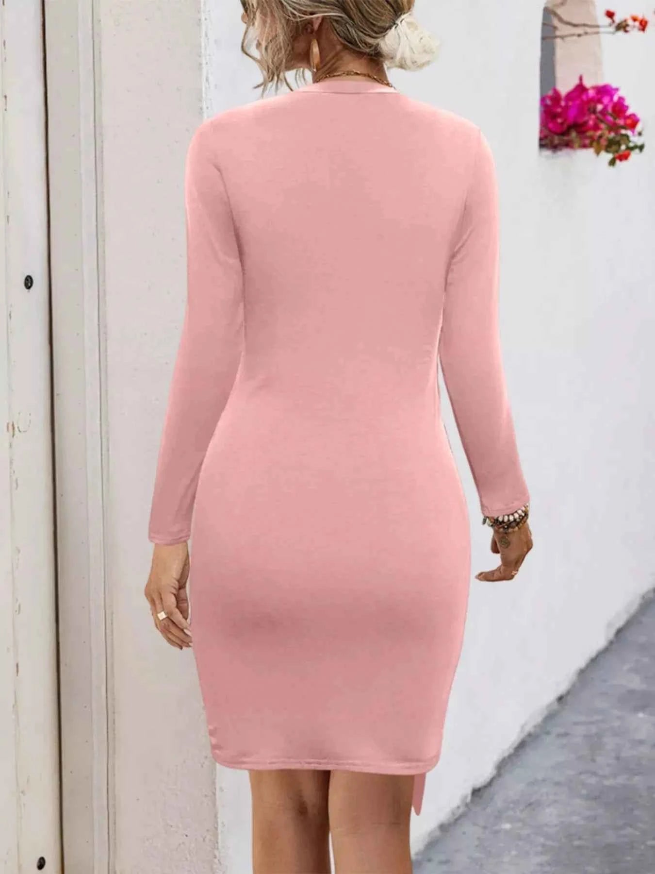 Round Neck Long Sleeve Bodycon Dress