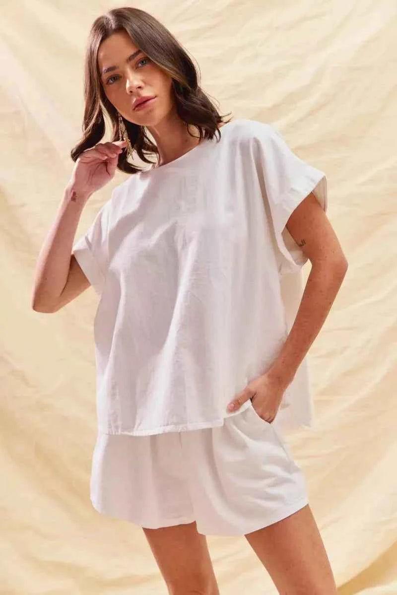 SO ME Round Neck Short Sleeve Top and Shorts Set