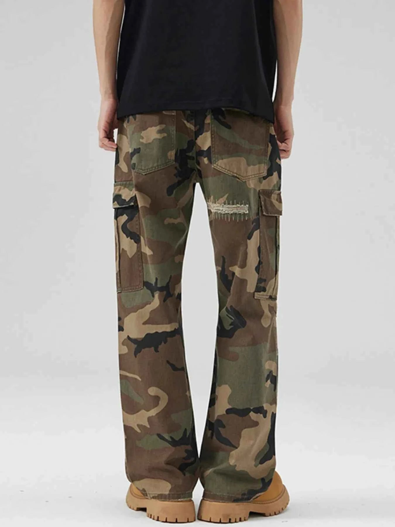 Men's Distressed Camouflage Cargo Pants