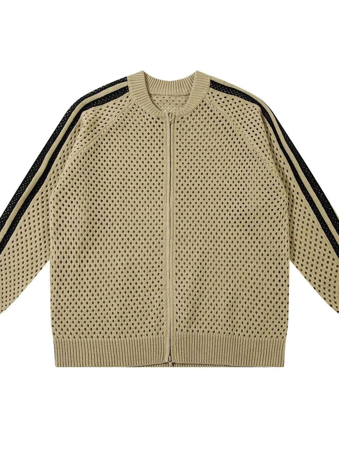 Men's Openwork Contrast Stripe Zip Up Long Sleeve Jacket