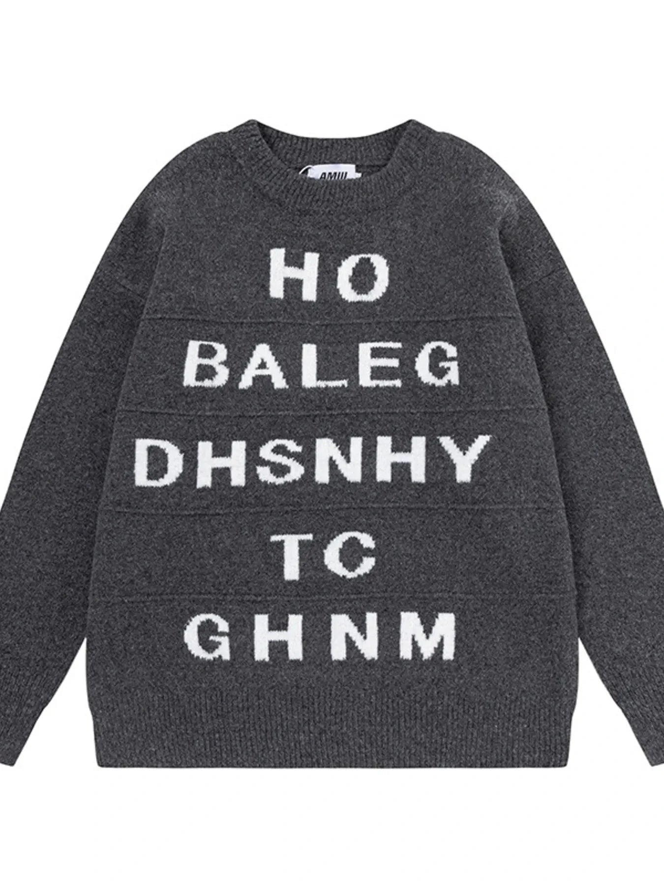 Men's Letter Ribbed Hem Round Neck Sweater