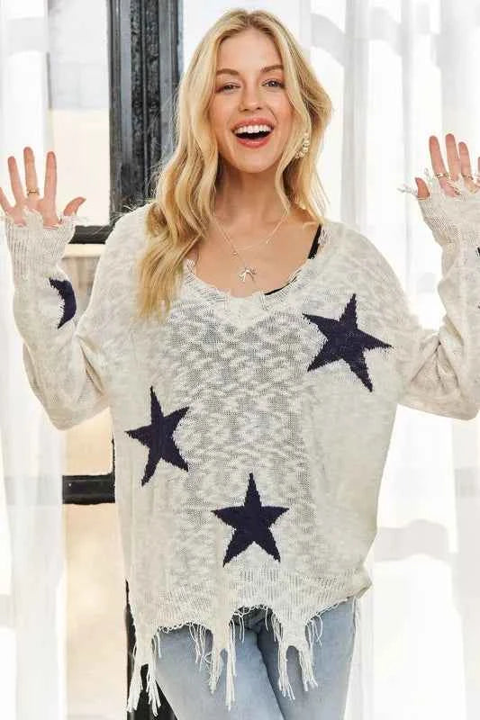 ADORA Distressed Star Sweater Top