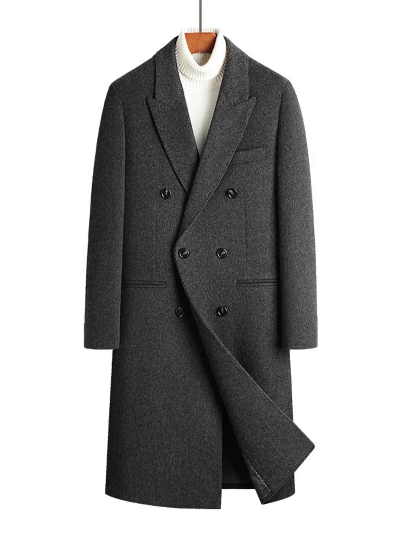 Men's Plus Size Double-Breasted Wool Overcoat