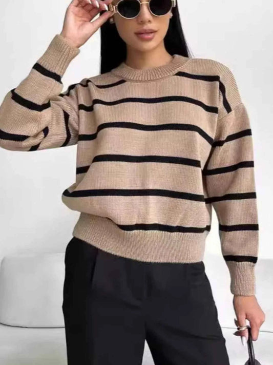 Striped Knit Round Neck Sweater