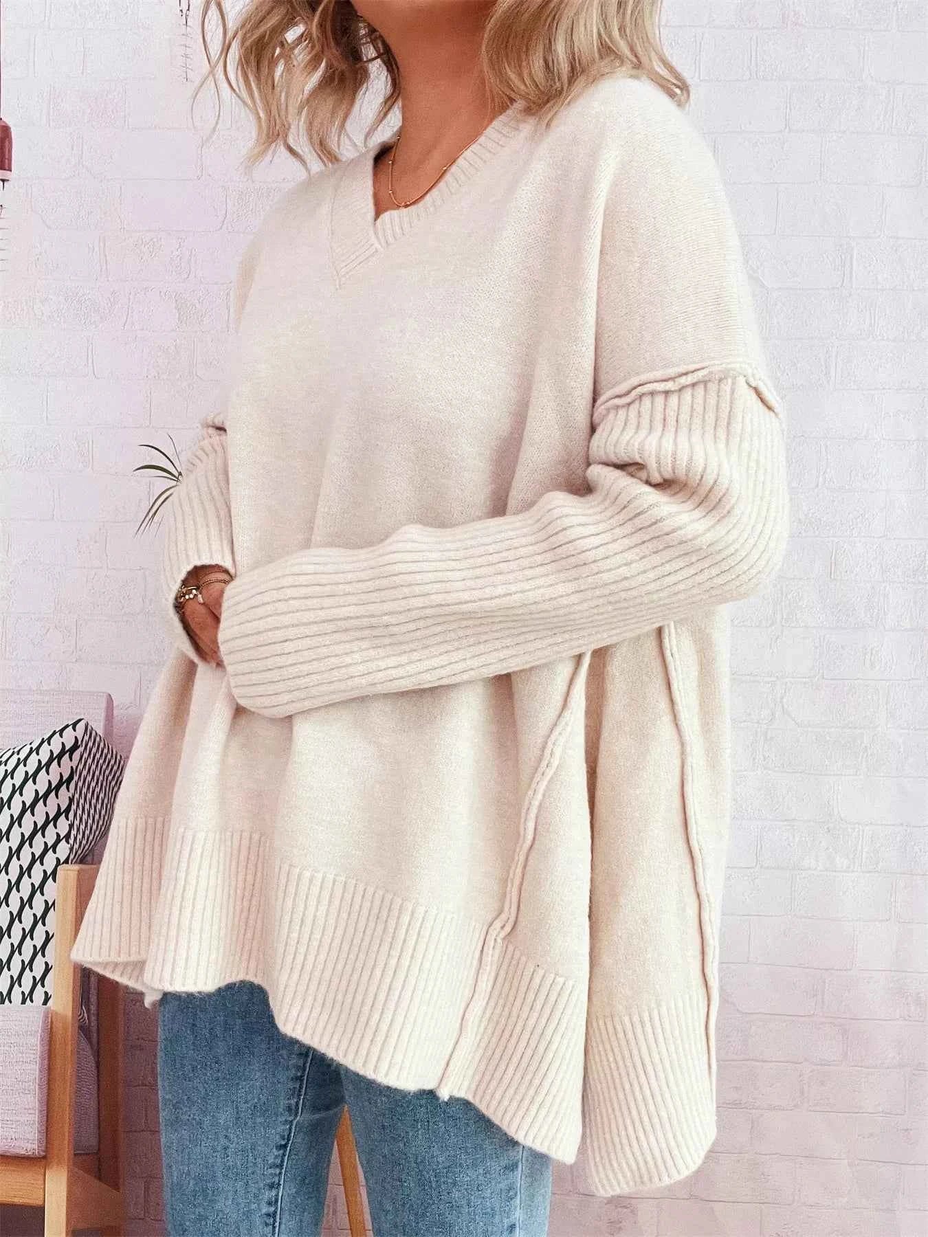 V-Neck Dropped Shoulder Sweater