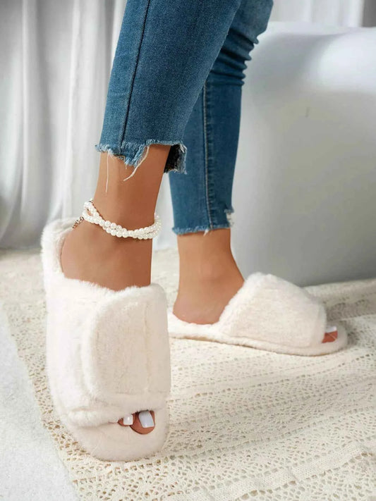 Fuzzy Open Toe Flats Slippers