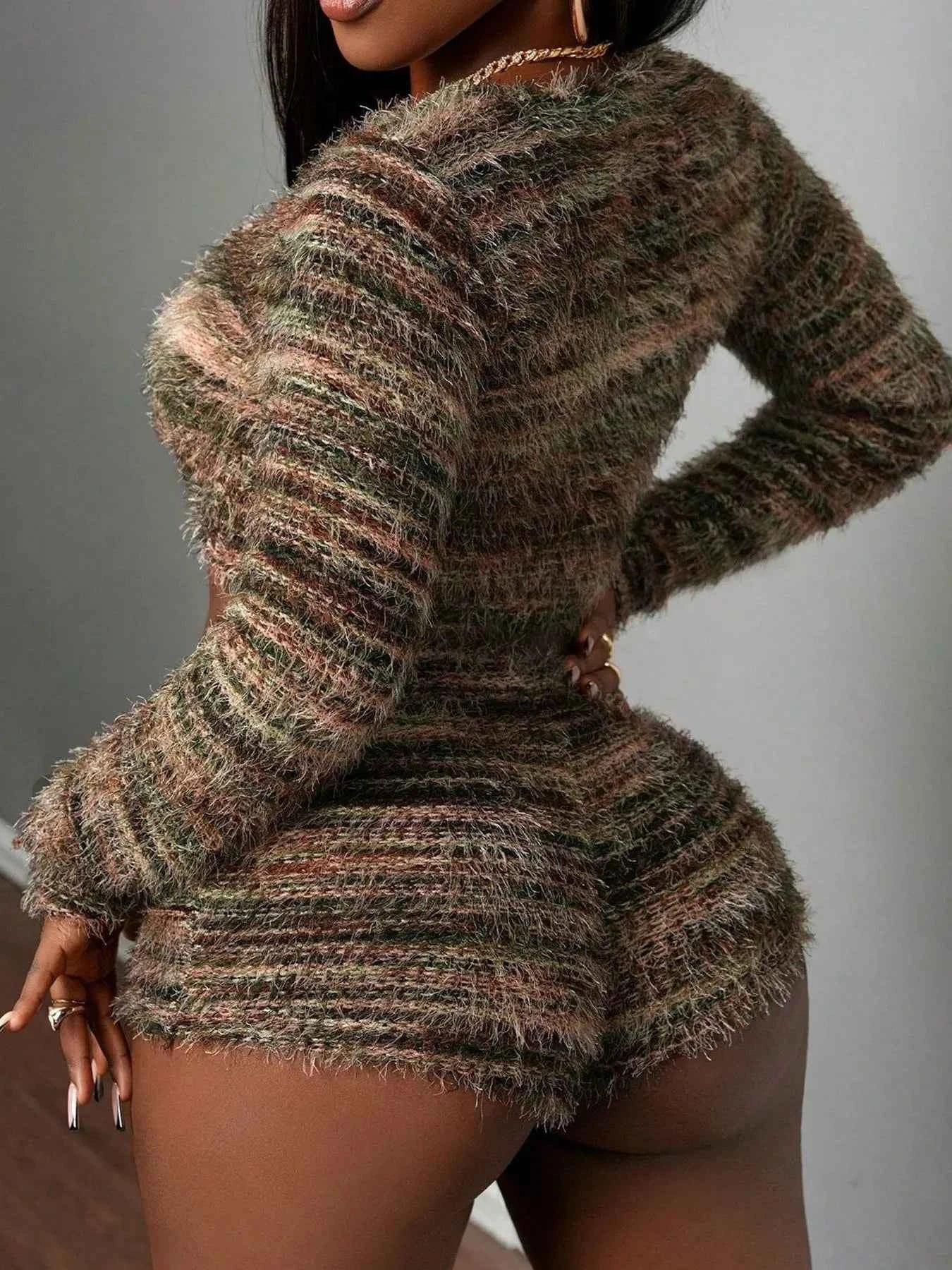 Square Neck Crop Top and Shorts Sweater Set