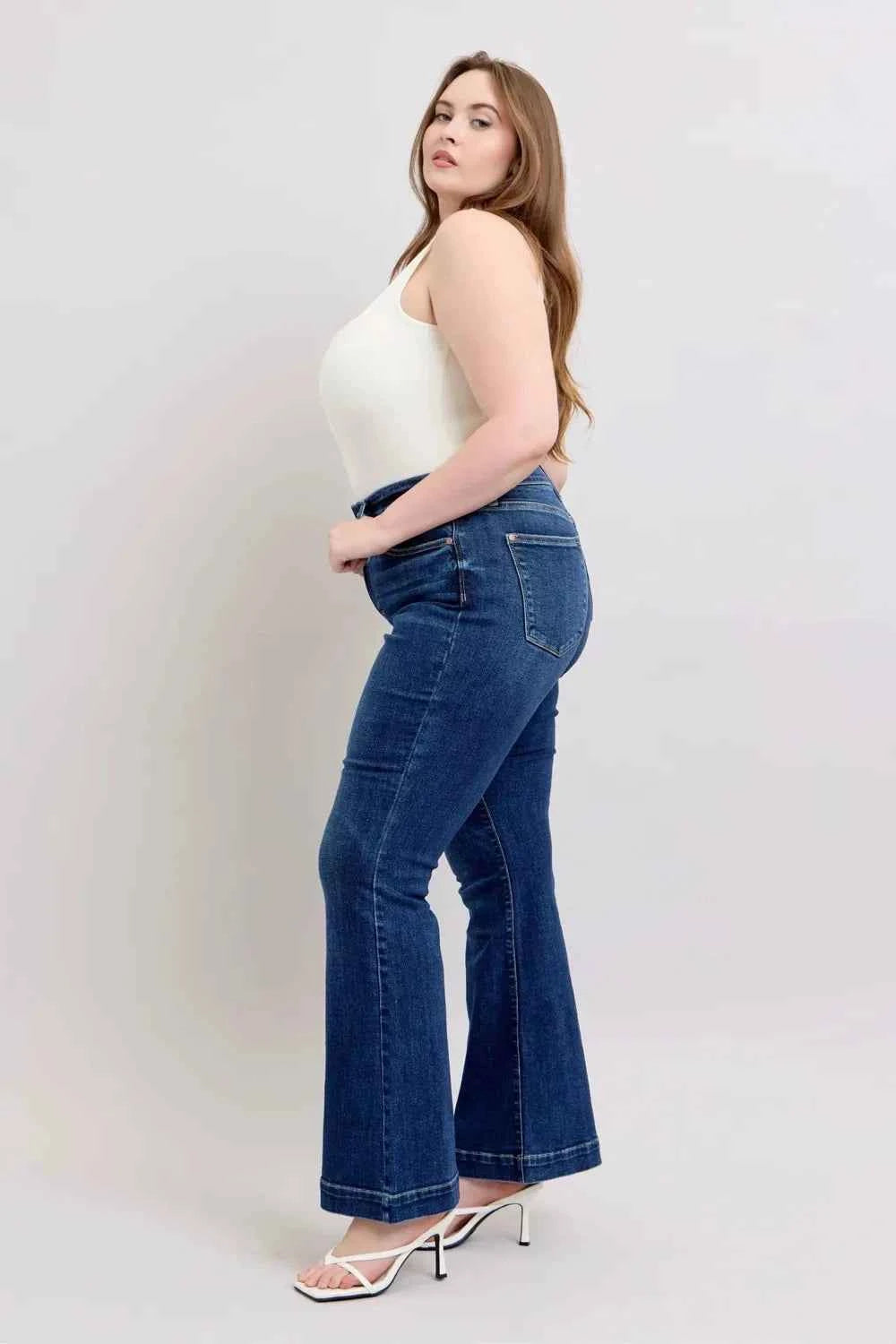 Judy Blue Full Size High Rise Flare Jeans with Pockets Plus Size