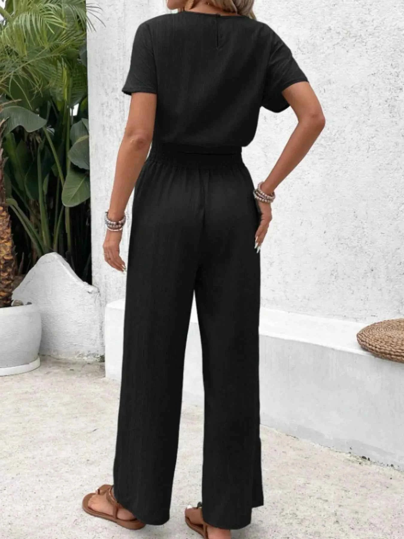 Round Neck Short Sleeve Top and Pants Set