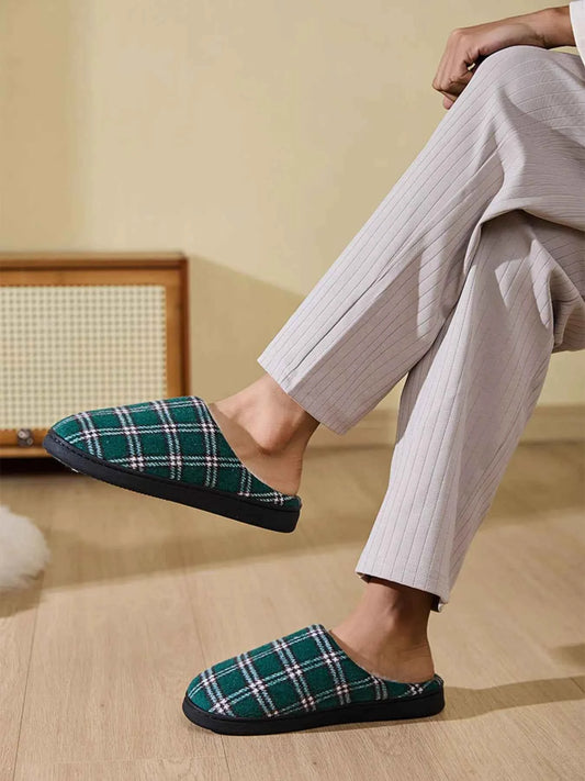 Plaid Fleece Lined Cozy Indoor Slippers