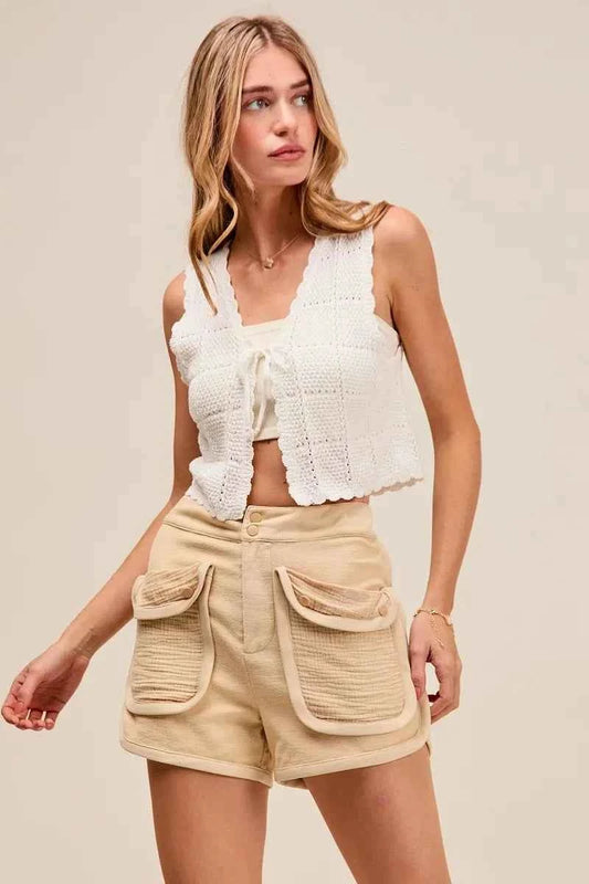 SO ME Mineral Washed Terry High Rise Cargo Shorts