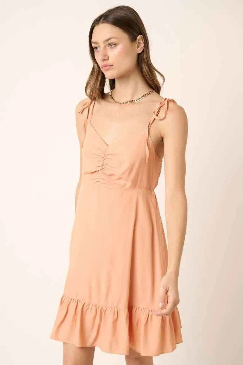 Mittoshop Ruched Detail Spaghetti Tie Mini Dress