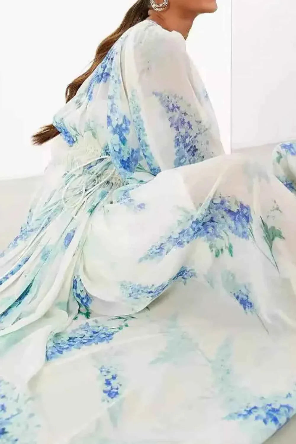 Floral Print Bohemian Maxi Dress with Balloon Sleeves
