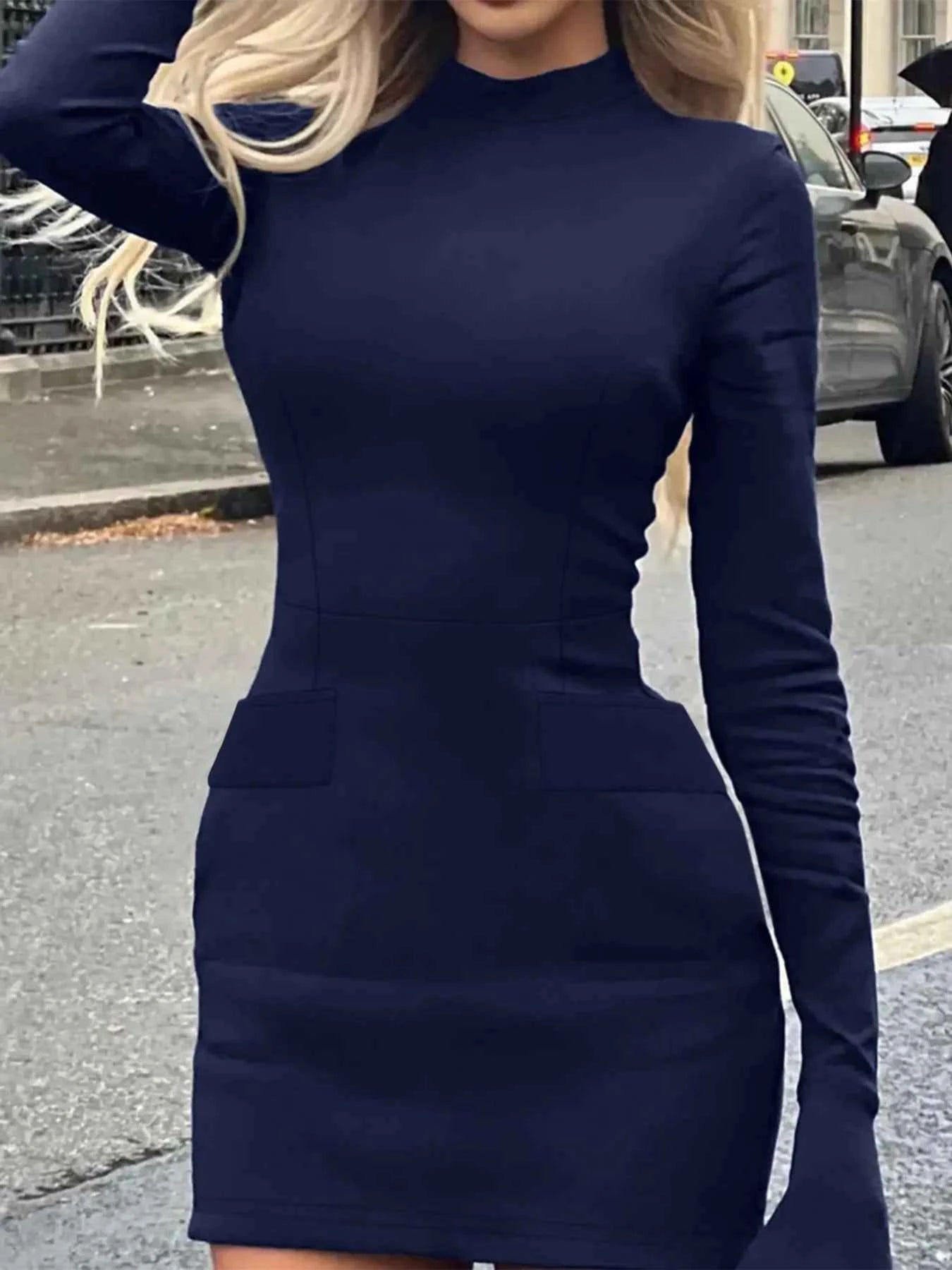 Long Sleeve Bodycon Mini Dress with Pockets