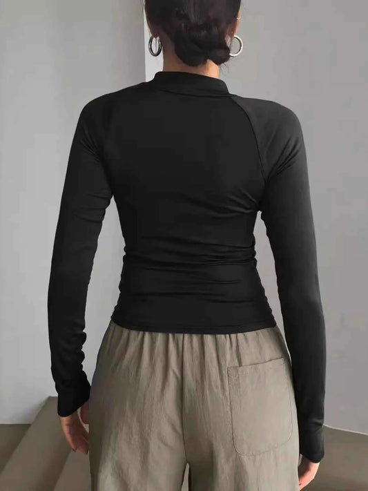 Long Sleeve Zip Front Fitted T-Shirt